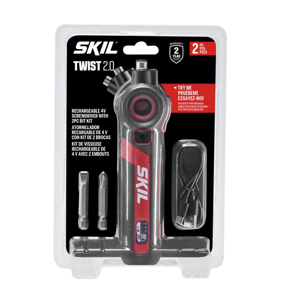 SKIL Twist 2.0 充電式 4V スクリュードライバー ピボットヘッド、トルク設定、USB-C充電ケーブル& 2PCビットセット-SD5619-01 [4Vドライバー_ツイスト2.0 2個セット]