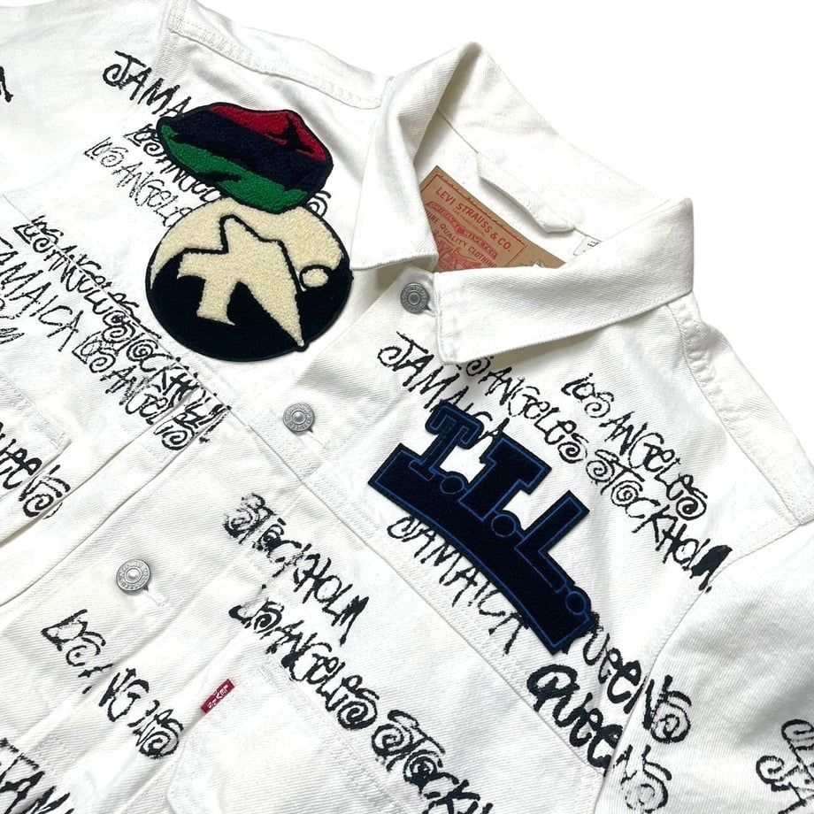 Stussy ホワイト デニムジャケット　レア 話題コラボ☆Stussy x Levi's レザージャケット☆関税負担なし