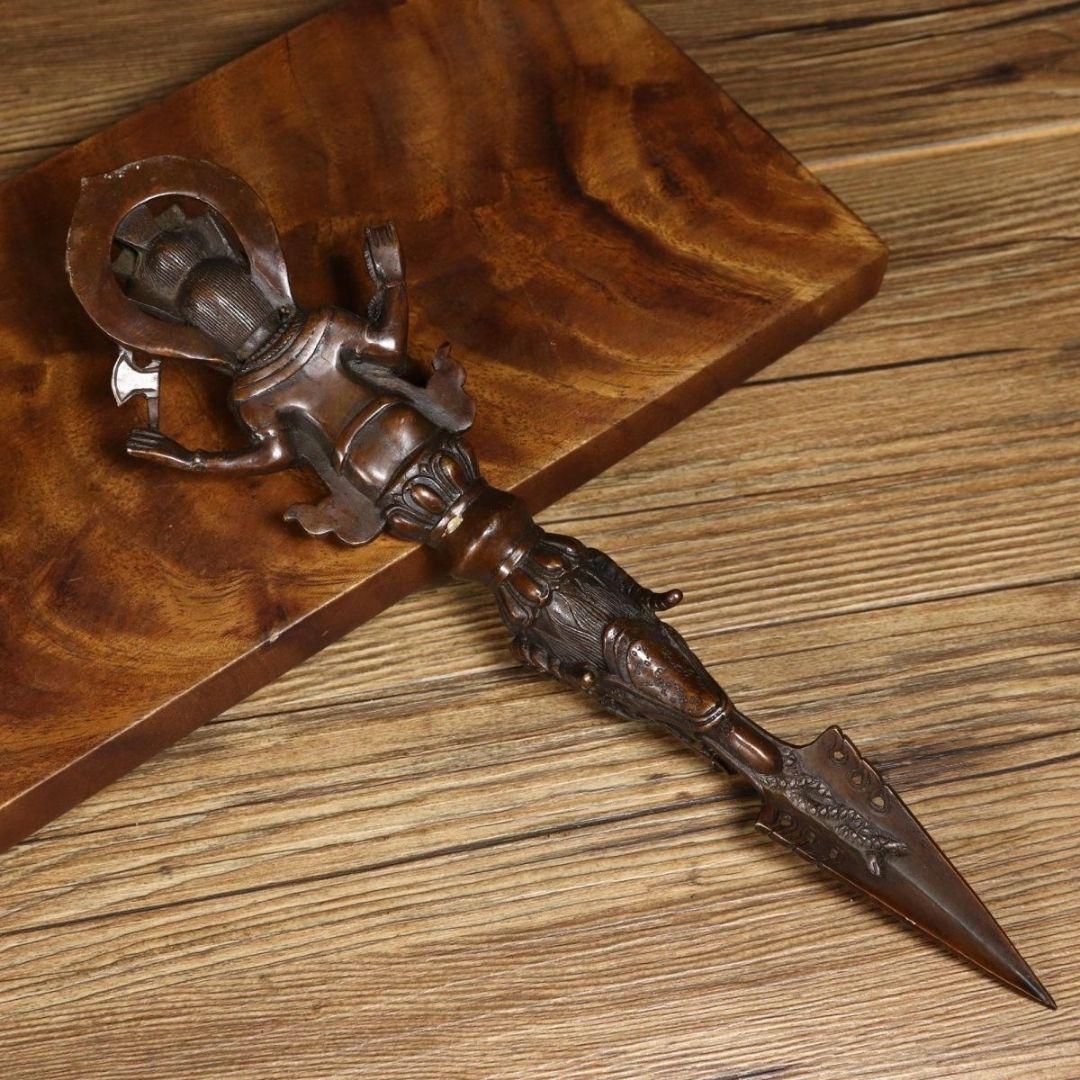 【国内即発送】 三面密教法器 銅製 置物 工芸品 装飾品 降魔明王 馬頭金剛杵 工芸品