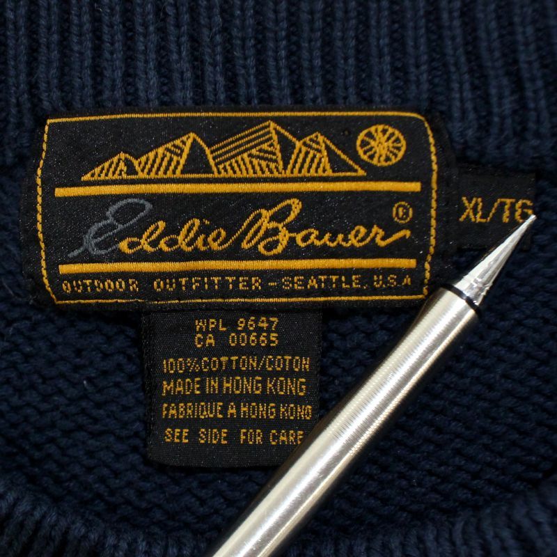 90s vintage Eddie Bauer 無地 コットン ニットセーター メンズ