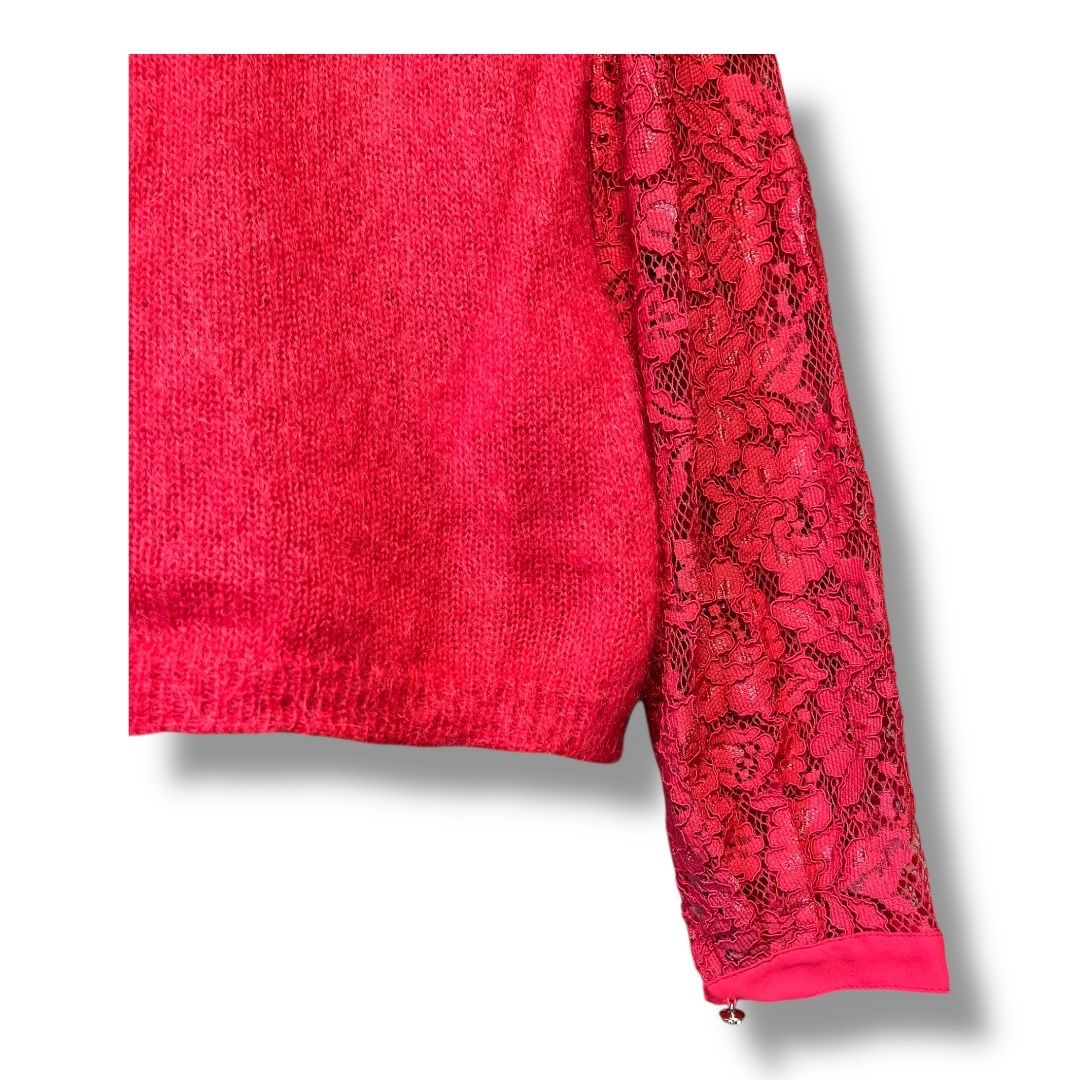 【未使用級♡着用1回】エリザベッタフランキ　ジップアップニットブルゾン　38 ELISABETTA FRANCHI エリザベッタフランキ レーススリーブニット