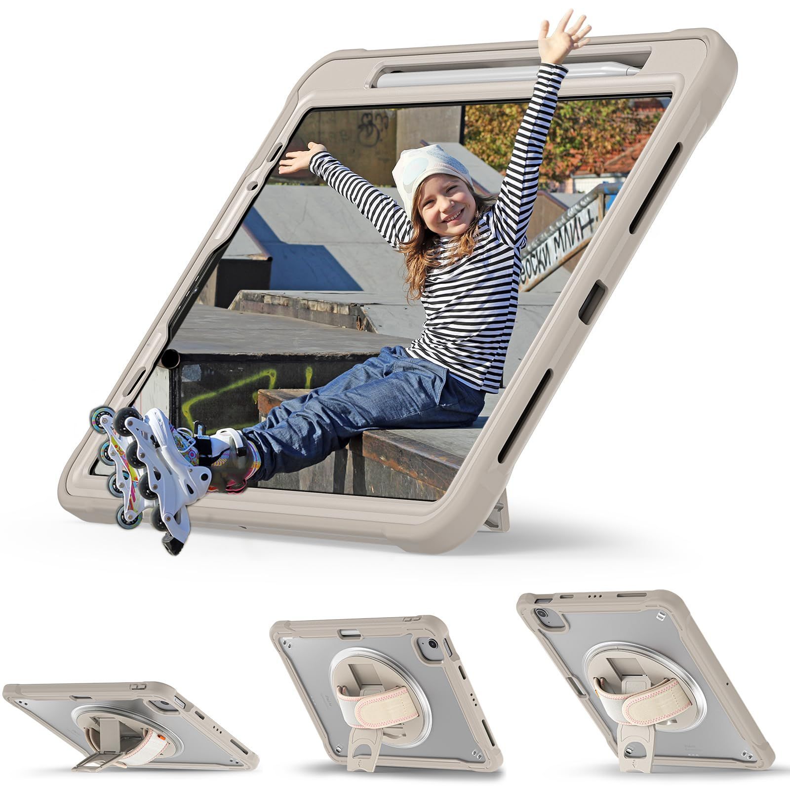 縦置き 横置き ケース スタンド ショルダーストラップ付き 1世代 頑丈 2 iPad Air 4 5 3 第4 タブレット カバー肩掛け Pro 11 斜め掛け 2025 ペン収納 耐衝撃 TPU PC