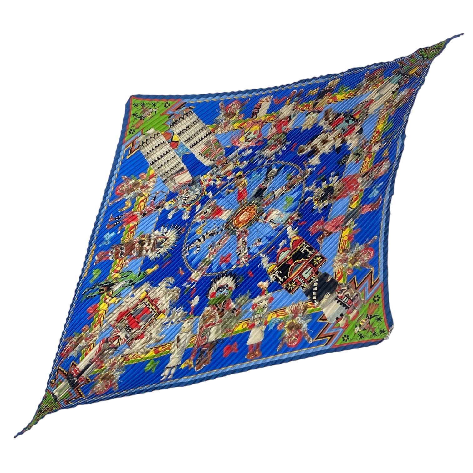 美品 HERMES エルメス シルク スカーフ プリーツ Kachinas