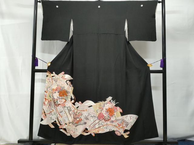 振袖 花車文 暈し染め 正絹 439 振袖フルセット 正絹 顔 紺 ブルー 金彩