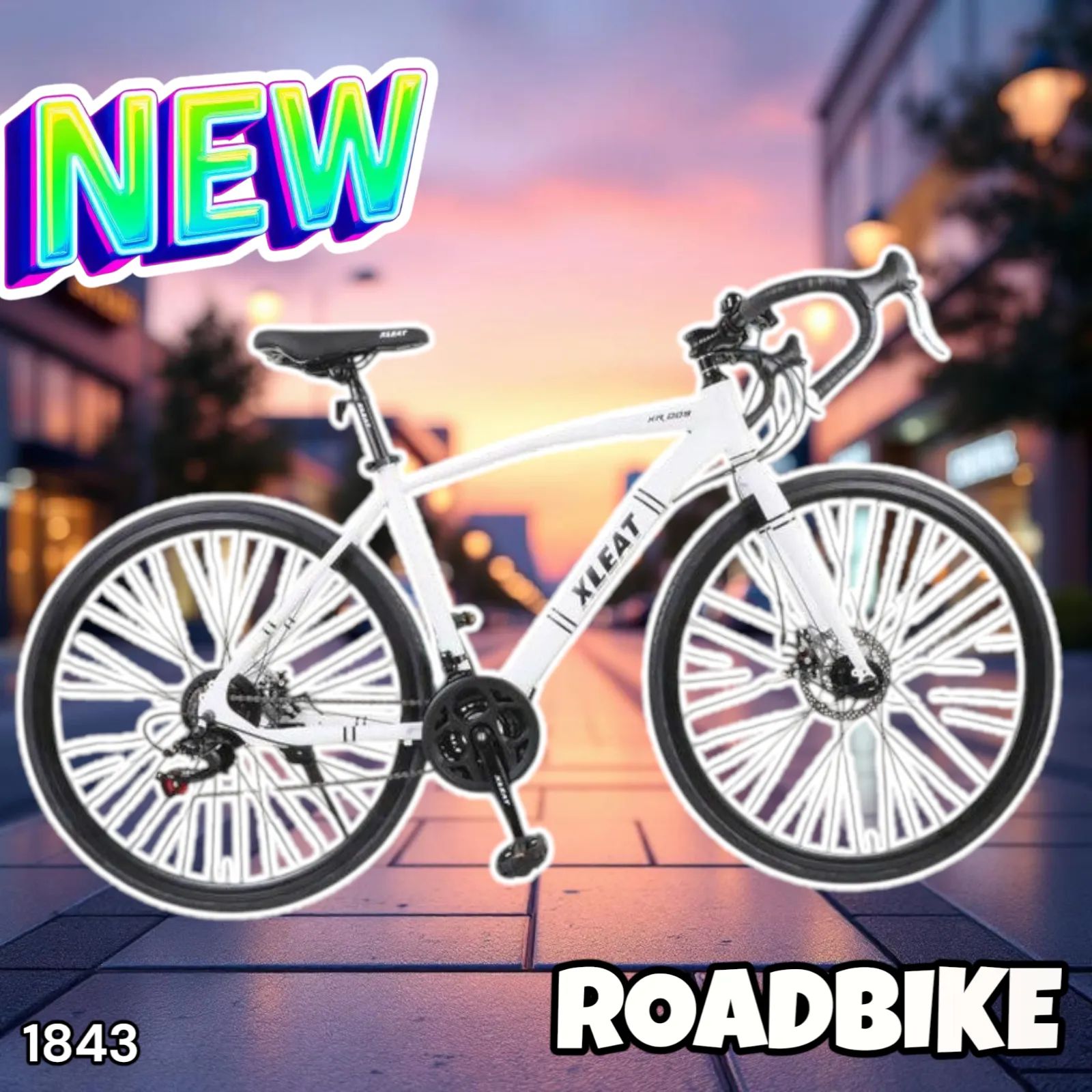 【送料無料/即納】  1843 ロードバイク ホワイト 700c シマノ製 21段変速 ライト 自転車本体