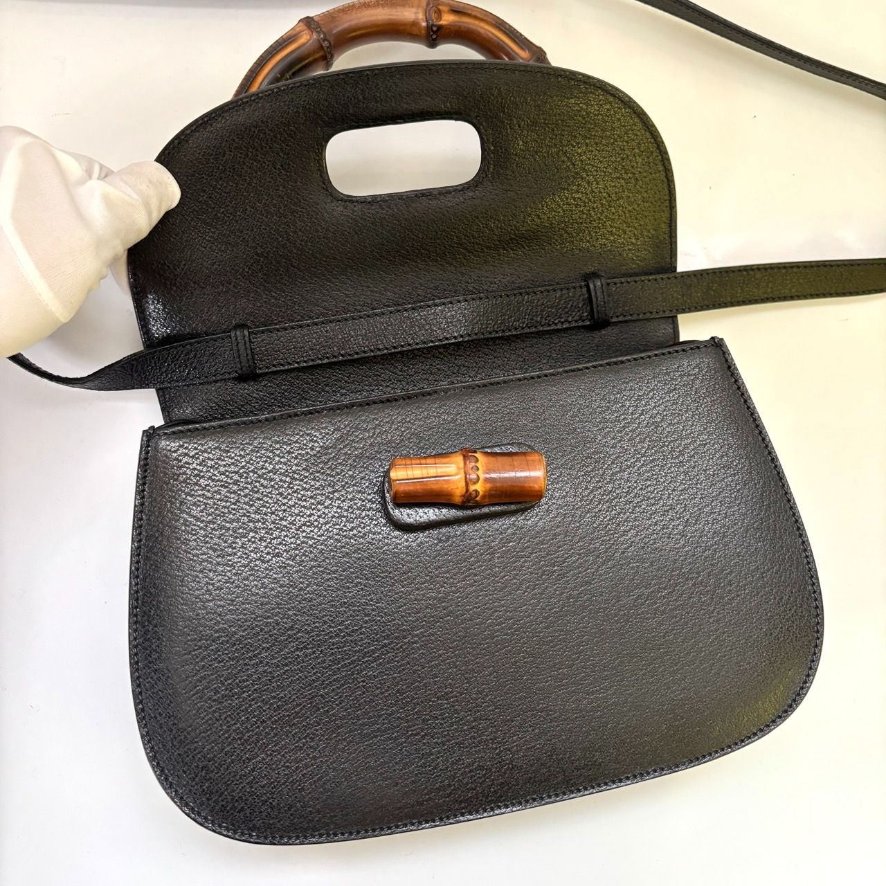 極美品】GUCCI グッチ 2way バンブー ショルダーバッグ ターンロック 