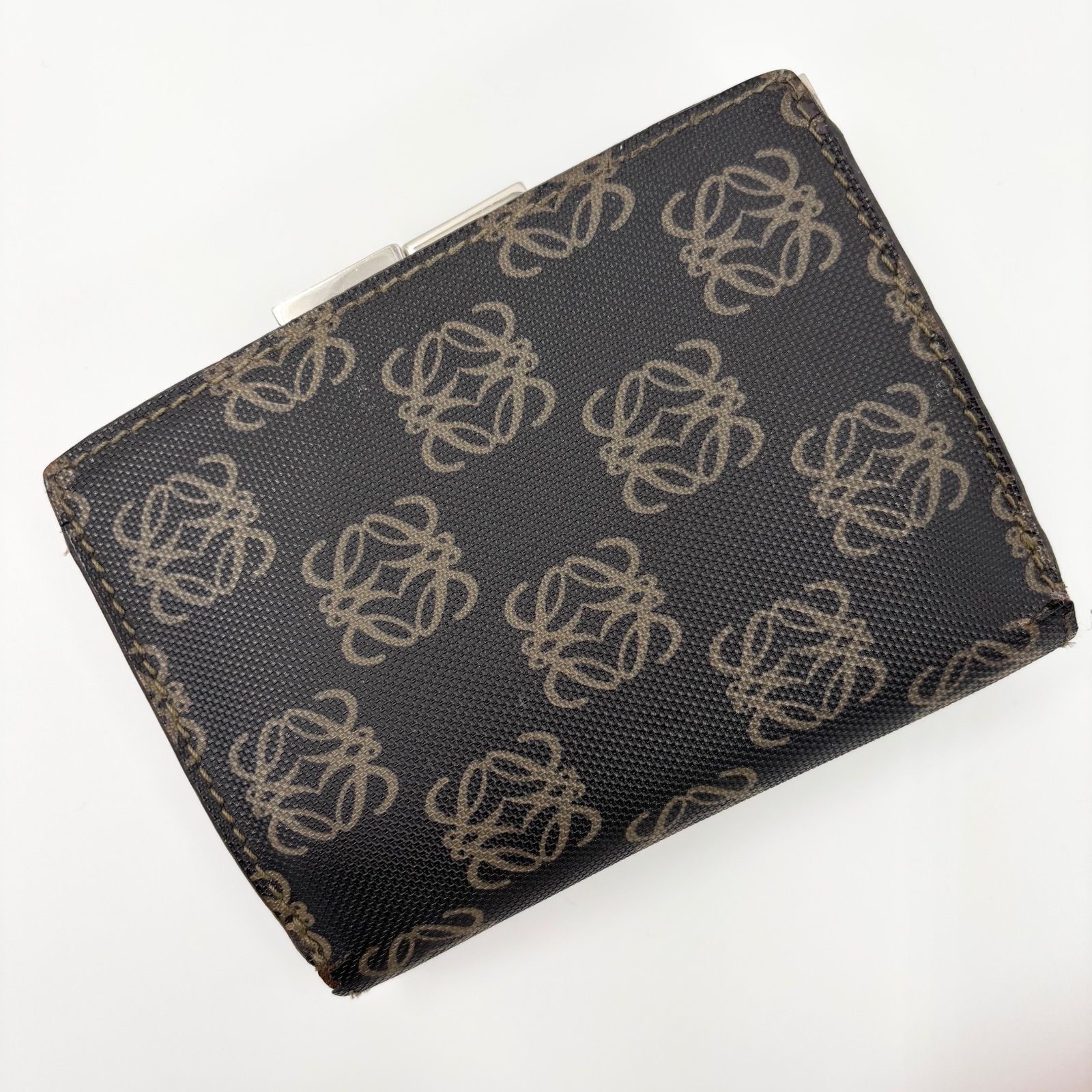 LOEWE ロエベ アナグラム 三つ折り財布 がま口 総柄 レザー PVC