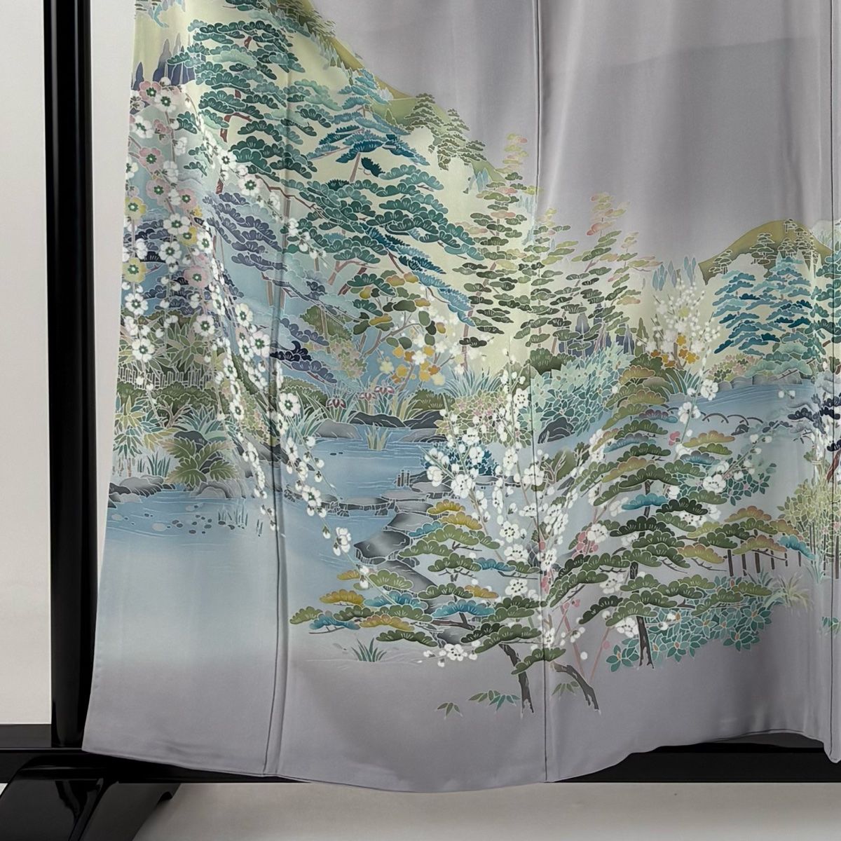 訪問着 身丈157cm 裄丈64cm M 袷 落款 風景 松梅 薄紫 正絹 美品 秀品 【中古】