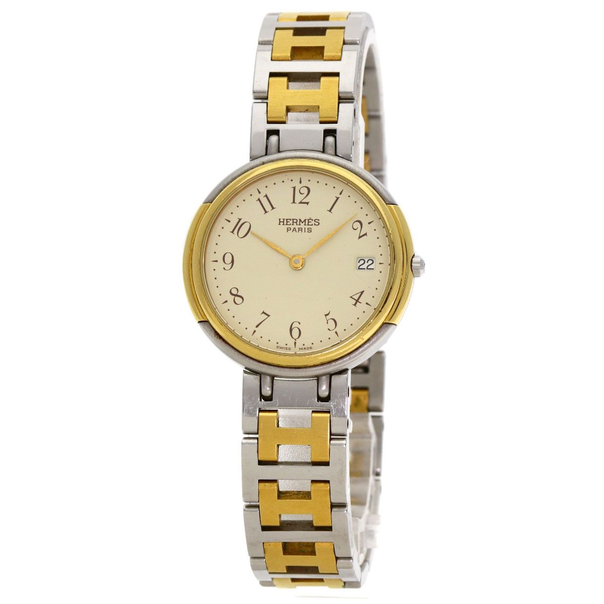 HERMES エルメス ウィンザー デイト 腕時計 SS SSxGP メンズ