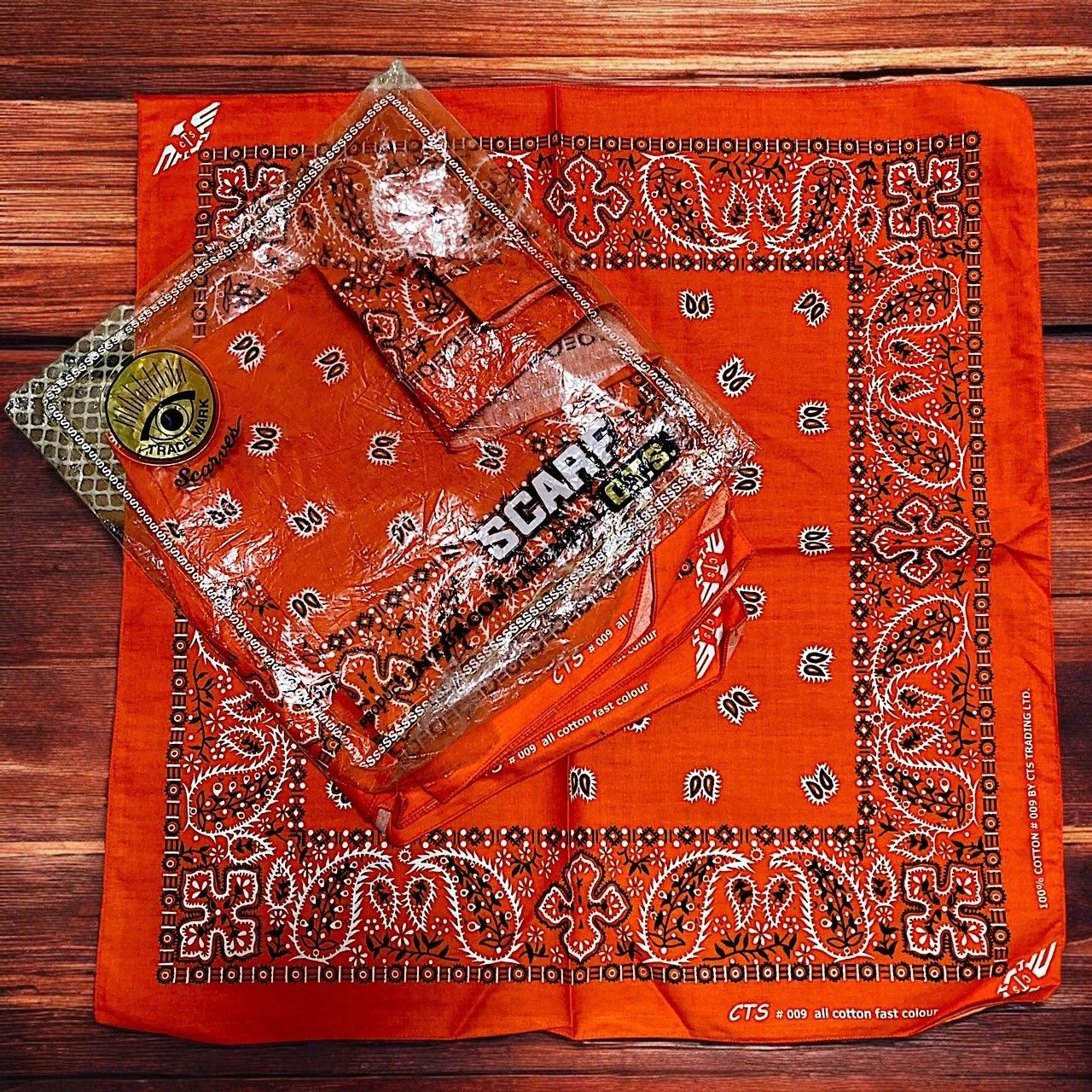 バンダナ デッドストック　オレンジ　ペイズリー　4枚 セット 古着 ビンテージ アンティーク VINTAGE 小物 アクセサリー