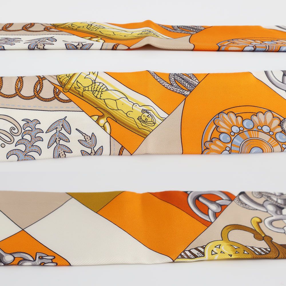 天白】【HERMES】エルメス ツイリー Cliquetis クリケティス オレンジ