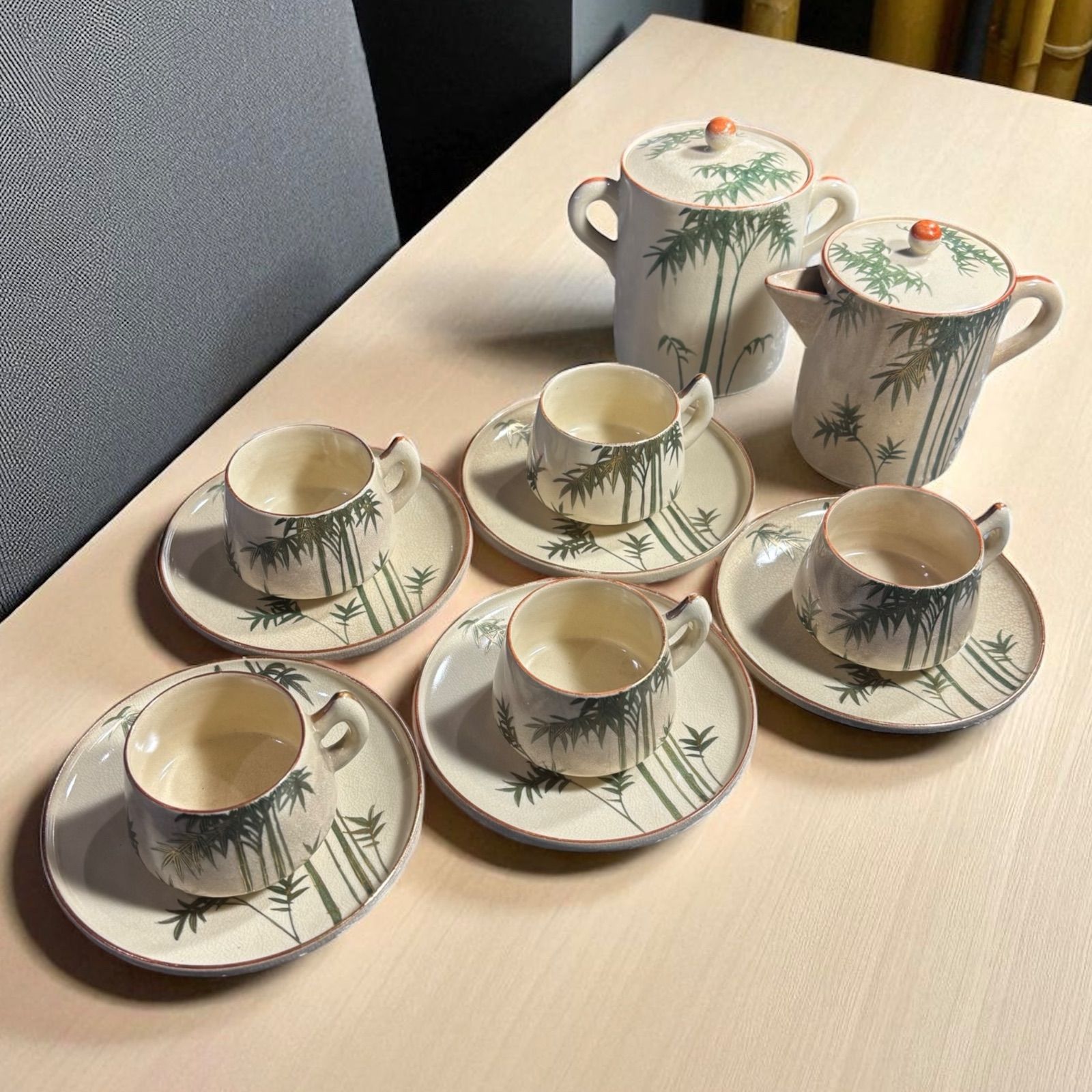 一式揃 明治 竹 カップ-ソーサー 日本陶器会社 シュガーポット 珈琲 紅茶 コーヒー カップ 茶器 昭和 レトロ アンティーク
