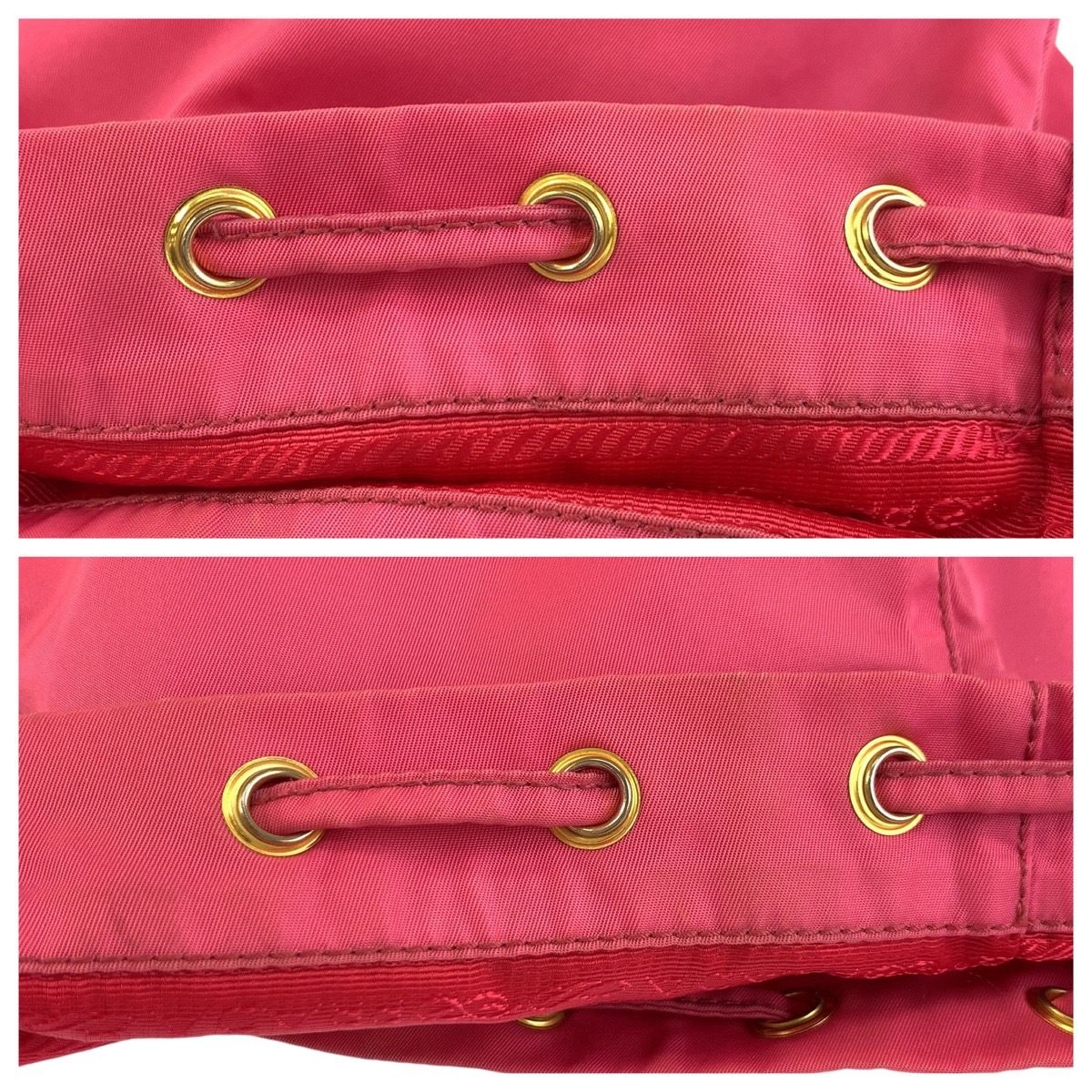 美品 PRADA プラダ テスート 三角ロゴプレート ピンク ゴールド金具  