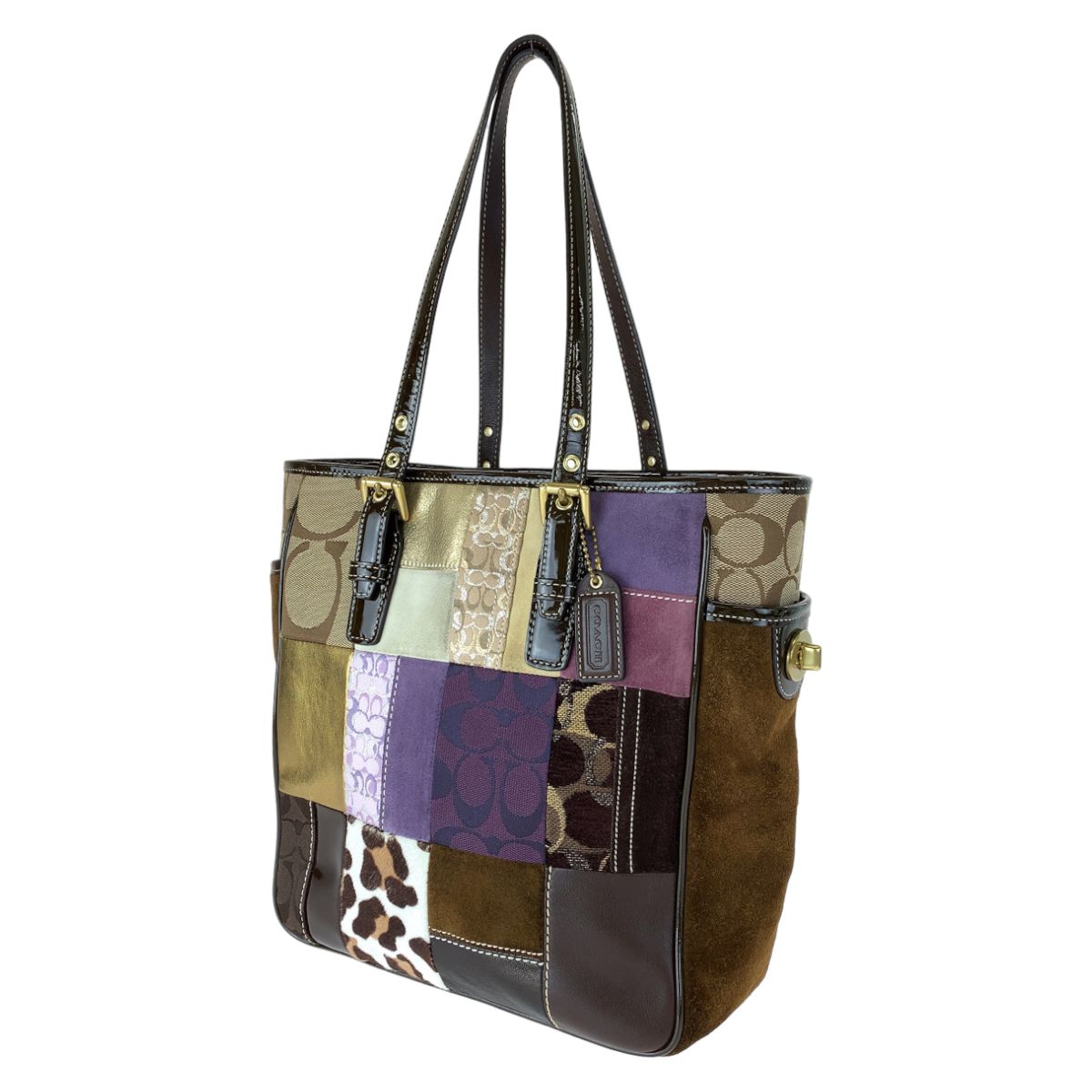 COACH コーチ シグネチャー パッチワーク ブラウン 茶 マルチカラー