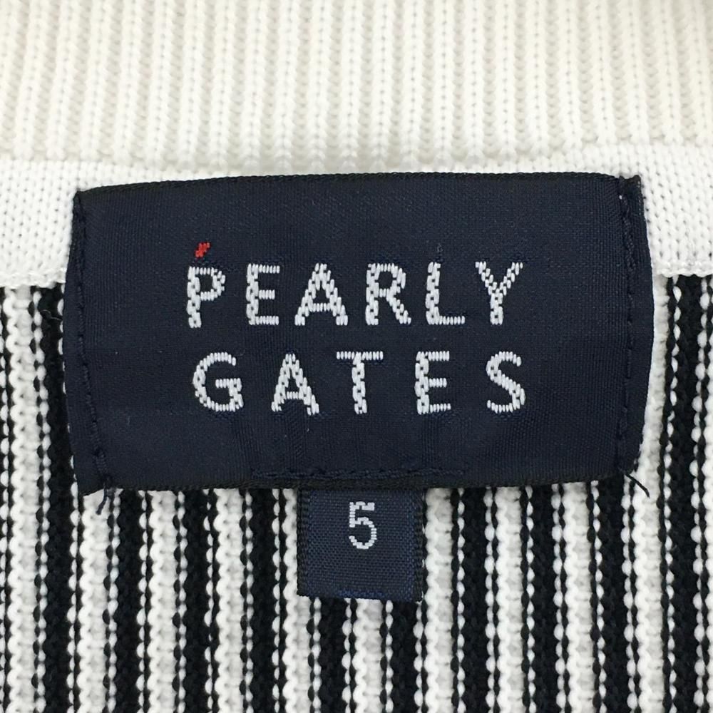 超美品】パーリーゲイツ セーター 白×黒 ストライプ 背面ロゴ ニット