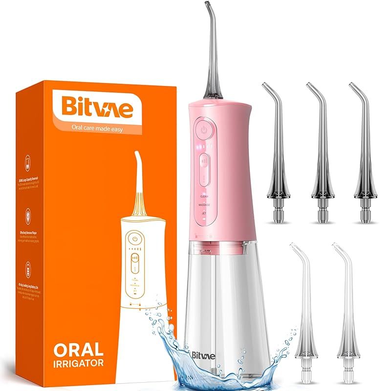 Bitvae 口腔洗浄器 ジェットウォッシャー 3つのモード＆5段階の強度 替えノズル6本 USB充電式 IPX7防水 歯間ケア 家庭用や旅行に最適 PINK