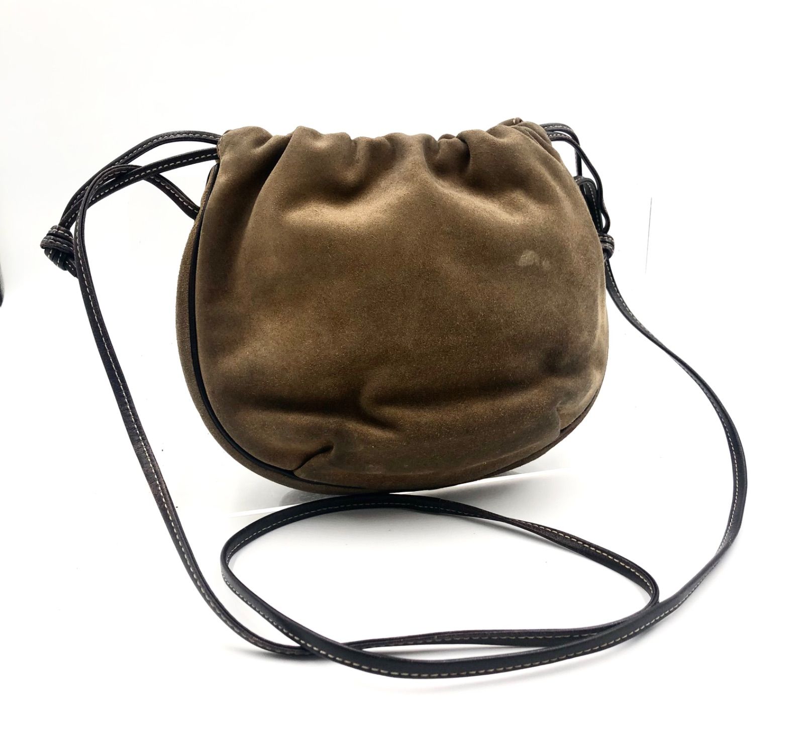 LOEWE ロエベ アナグラム型押し 巾着ショルダーバッグ スエード レザー 