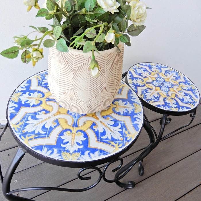 プランタースタンド 花台 モザイクタイル イエロー おしゃれ アイアン スタンド おしゃれ 鉢置き 2個セット ガーデンラック 園芸ラック 鉢台 観葉植物 フラワーラック ガーデニング 什器 ディスプレイ