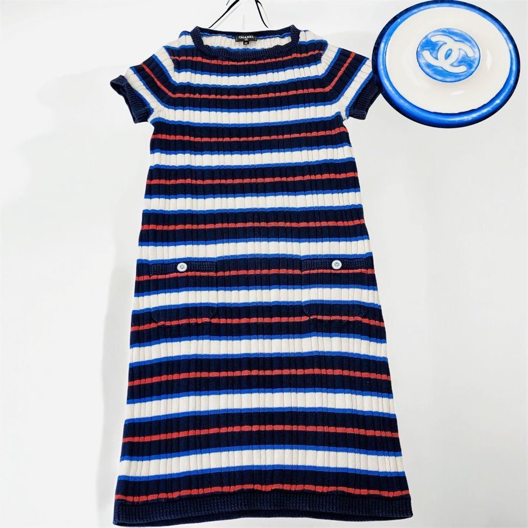 シャネル ボーダー ニット ワンピース 半袖 ココ レディース P58545