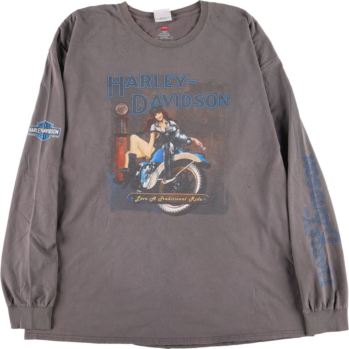 HARLEY-DAVIDSONハーレー ダビッドソン 両面プリントロンＴ ハーレーダビッドソン☆アームロゴ 両面プリント 長袖Tシャツ