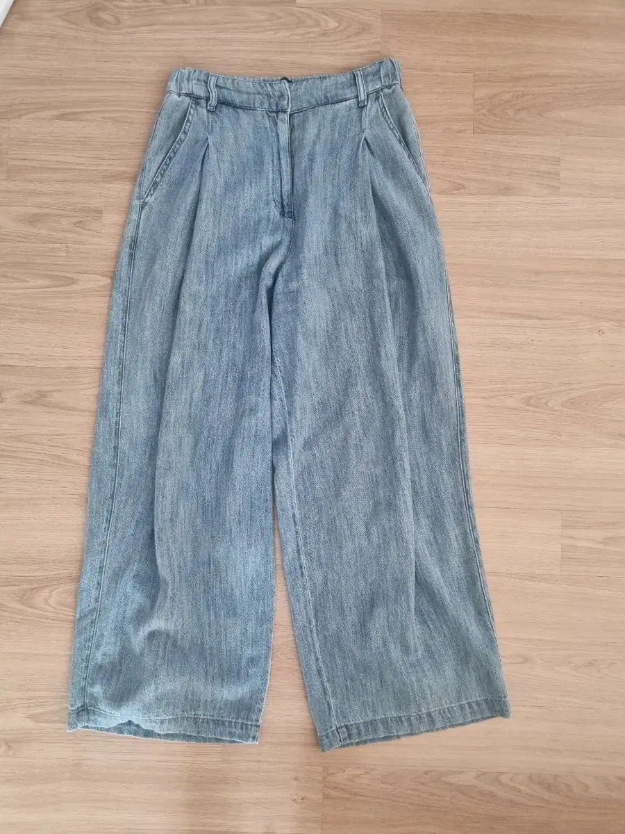 SJSJ クロップド ワイド デニム パンツ スモークブルー