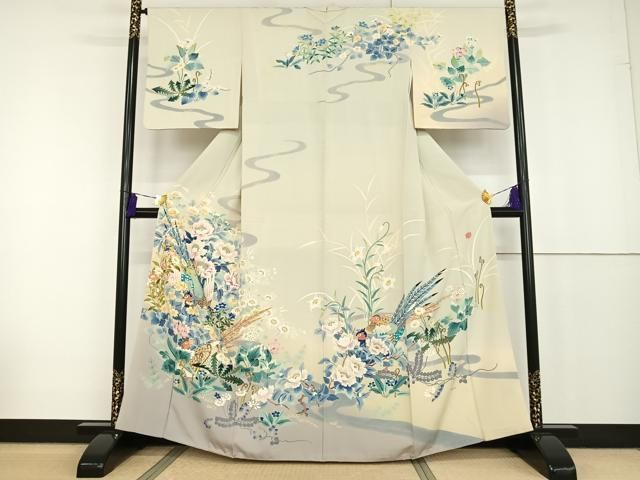 平和屋着物○訪問着 友禅 作家物 風景渡り橋草花文 正絹 逸品