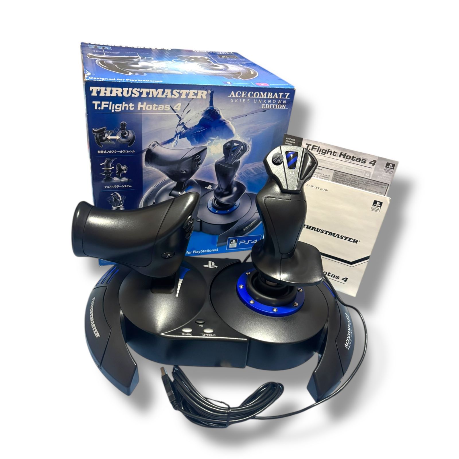 管理番号3032 Playstation公式ライセンス商品 Thrustmaster スラストマスター フライトスティック T Flight Hotas 4 PS5 PS4 PC 対応 フライトシミュレーター 着脱式スロットル プラグアンドプレイ
