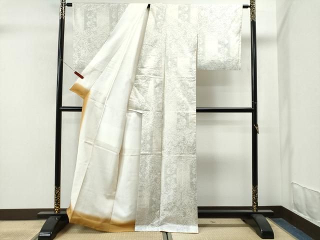 平和屋着物●本場大島紬　白大島　9マルキ　花唐草文　正絹　逸品　CAAS6791yc 平和屋着物○本場大島紬 白大島 9マルキ 花唐草文 正絹 逸品