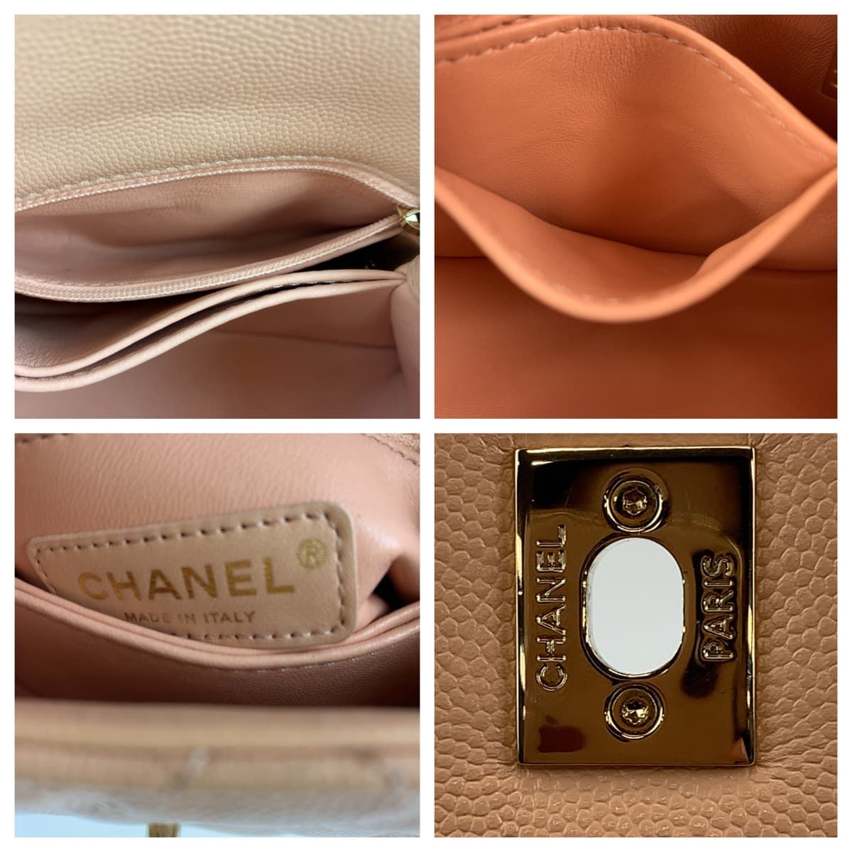 レア!ピンクベージュ【CHANEL】 ゴージャスなハンドルロゴ文字 ココハンドル28 キャビア ピンクベージュ ゴールド金具 未使用