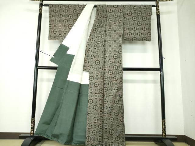 平和屋着物○本場大島紬 割り込み絣 花菱文 正絹 逸品 DAAQ3409ps