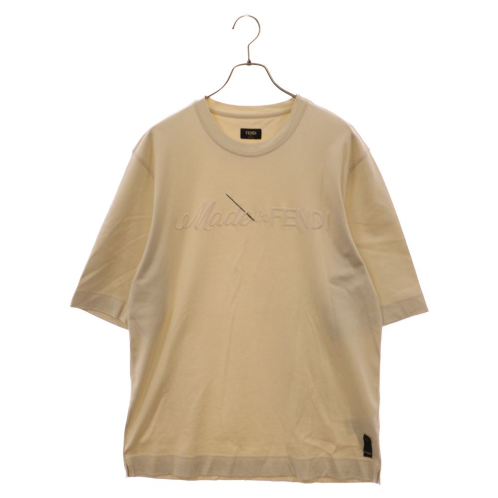FENDI (フェンディ) フロント刺繍 ロゴtシャツ クルーネック 半袖Tシャツ カットソー FY1291 AR6Q ホワイト