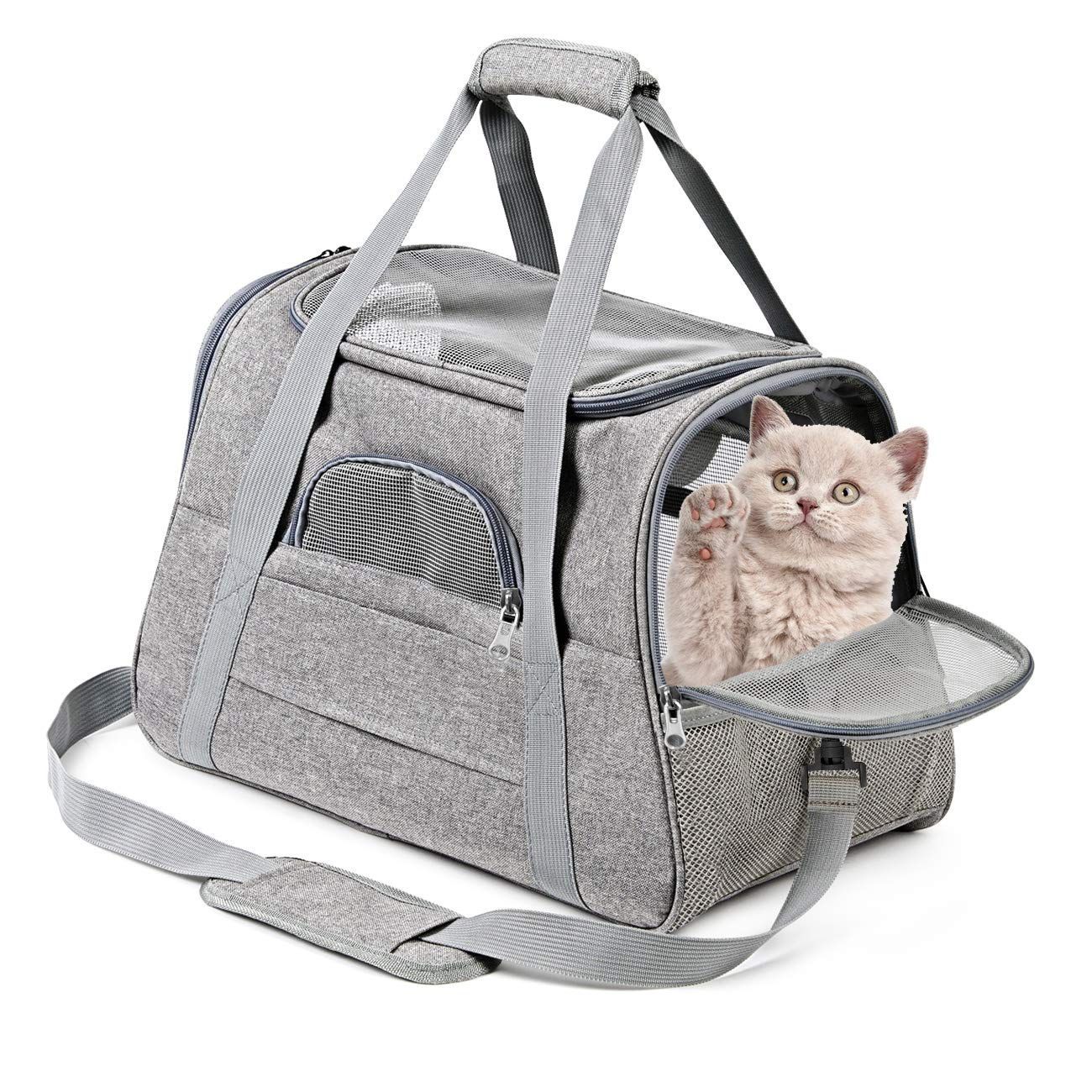 Vailge 猫 キャリーバッグ マット付き ペットキャリーバッグ 通気性 犬キャリー 3way ショルダー コンパクト 手提げキャリーバッグ ライトグレー M