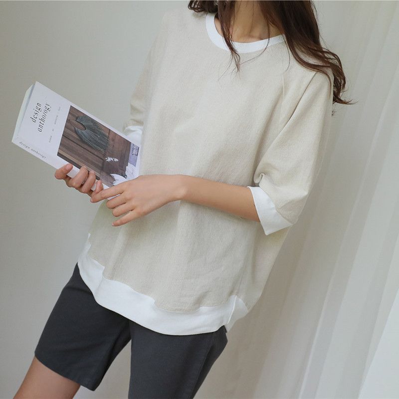 七分袖カットソー レディース 麻 ゆったり Tシャツ 7分袖 T