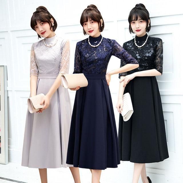 ロングドレス 2重シフォン 演奏会 ピアノ発表会 Aライン 半袖あり