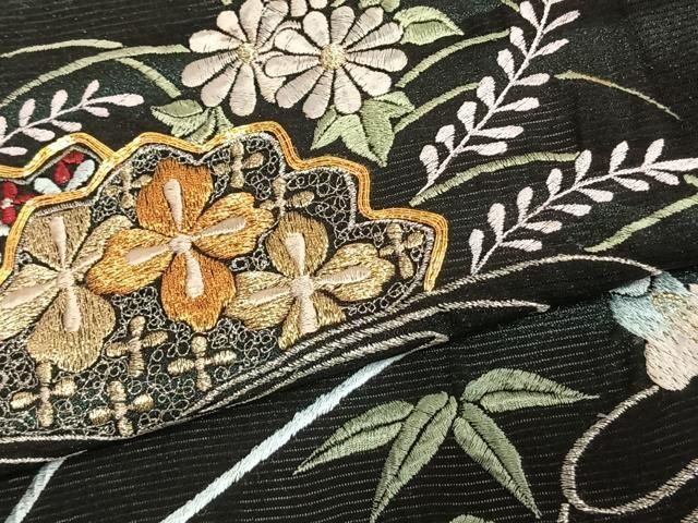 平和屋着物＊夏物 黒留袖 絽 流水枝花文 正絹 逸品 AABB8652st