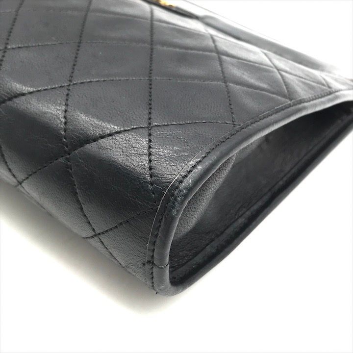 良品 シャネル レザー クラッチ セカンド バッグ ココマーク 黒