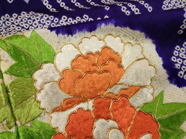 平和屋着物□豪華振袖 駒刺繍 絞り 立波花舟文 金彩 正絹 逸品