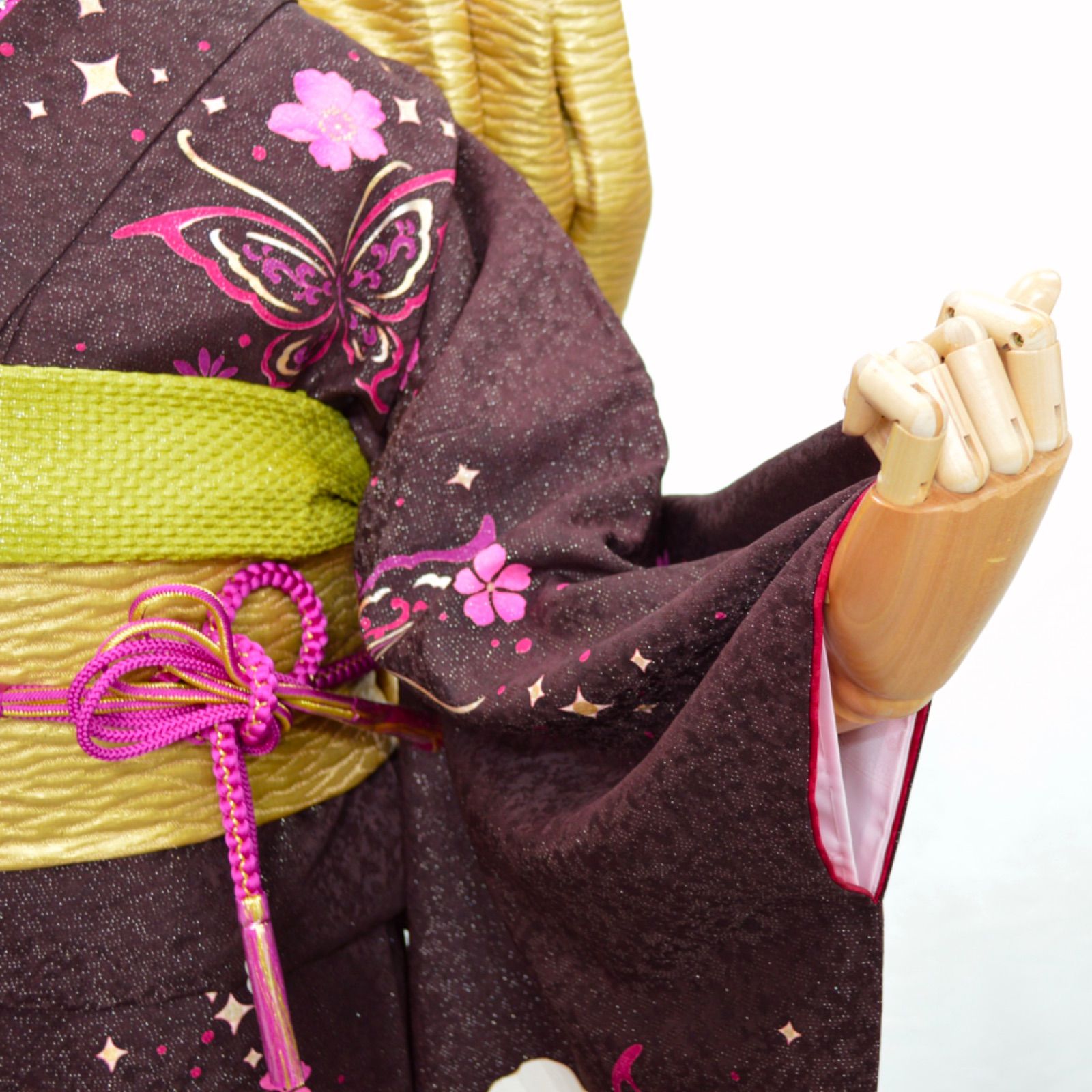 美品》正絹 振袖フルセット S〜Lサイズ 成人式 カラー 蝶々 振袖セット