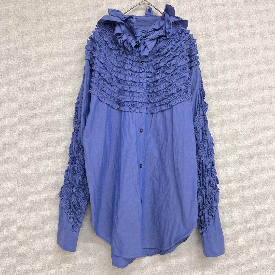 FUMIE TANAKA フミエタナカ フリルブラウス ふりふり シャツ トップス ブルー コットン M