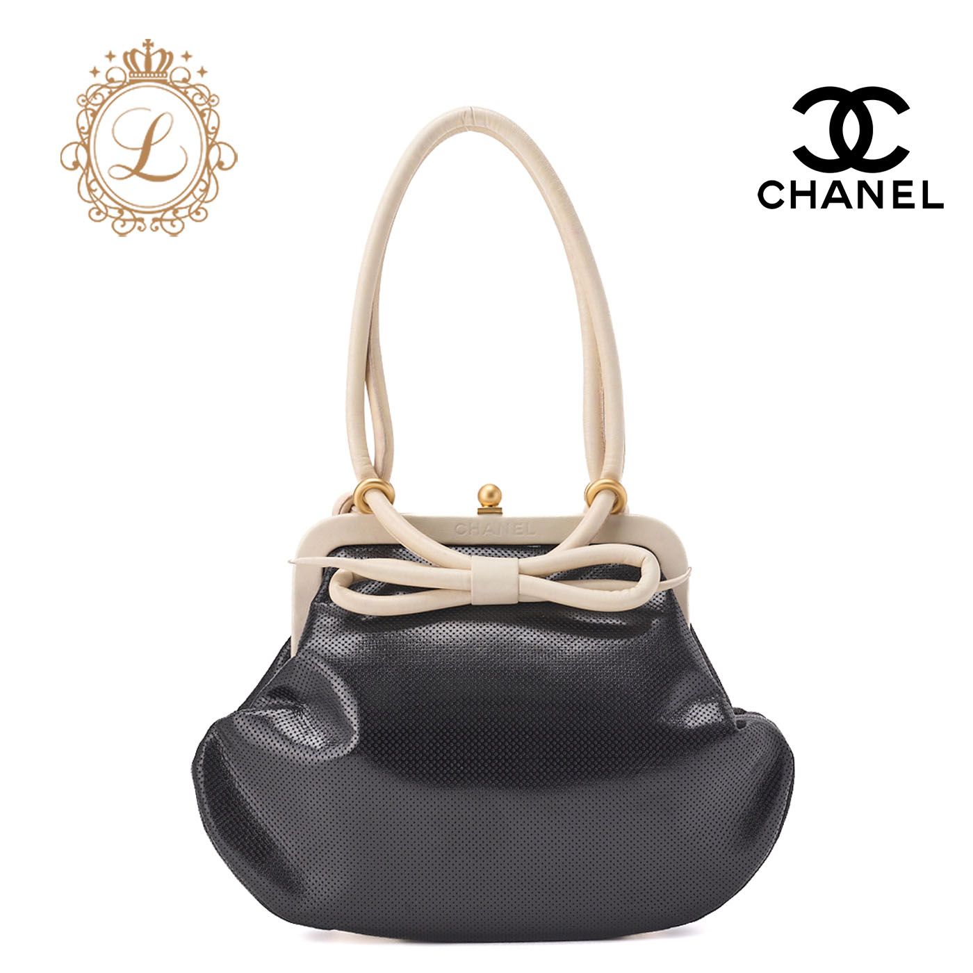 CHANEL シャネル ショルダーバッグ トートバッグ がま口 黒×白 