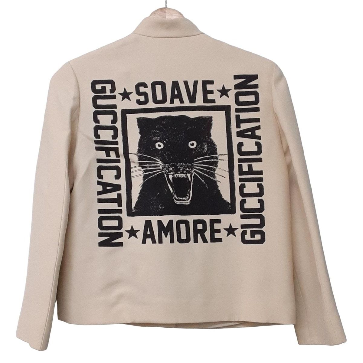 グッチ ジャケット サイズ38 S レディース グッチ ローズボタン バックプリント ジャケット 504987 ZKZ59 アイボリー×黒×マルチ