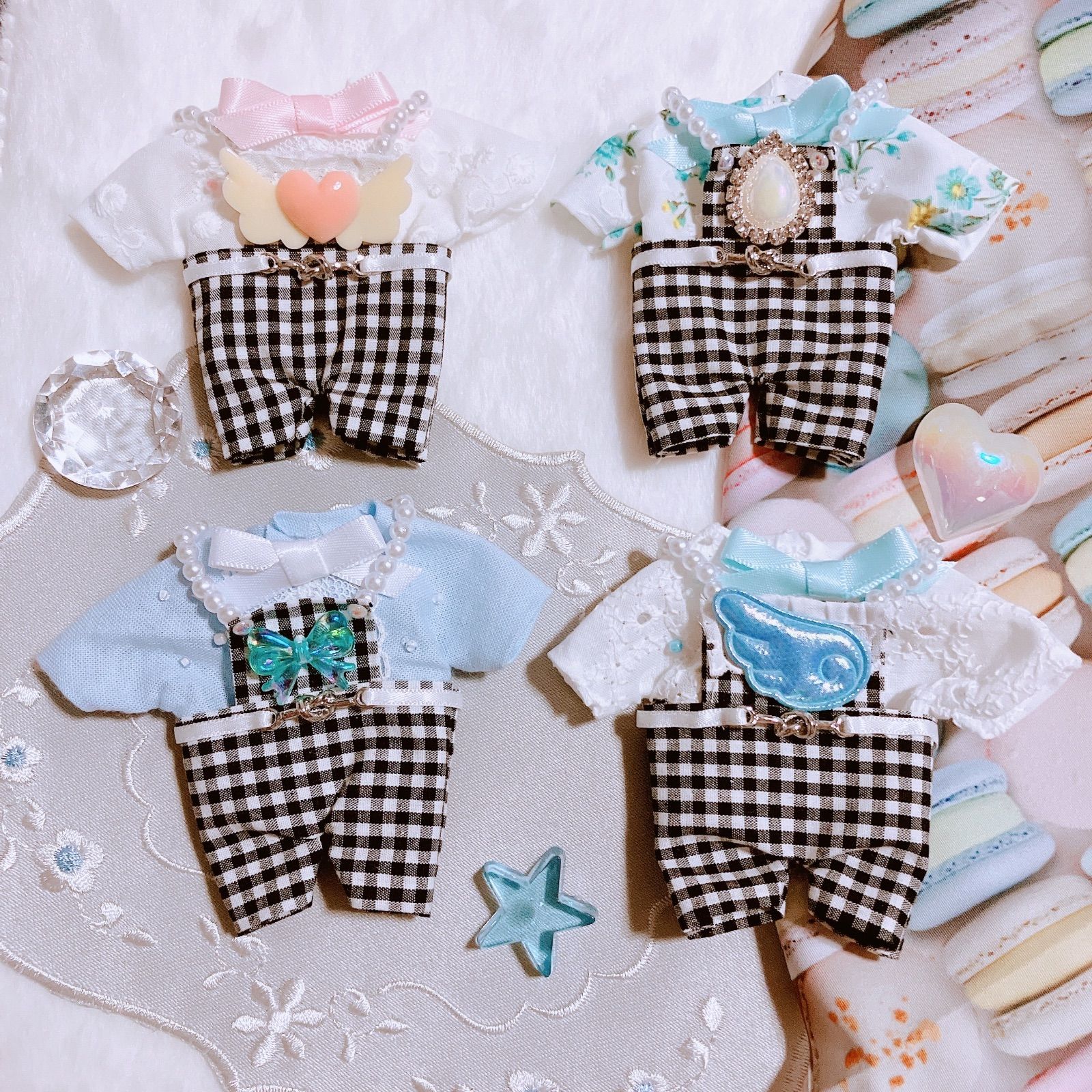 ぬい服 ぬいぐるみ服 16cm 夏のギンガムチェックセットアップ