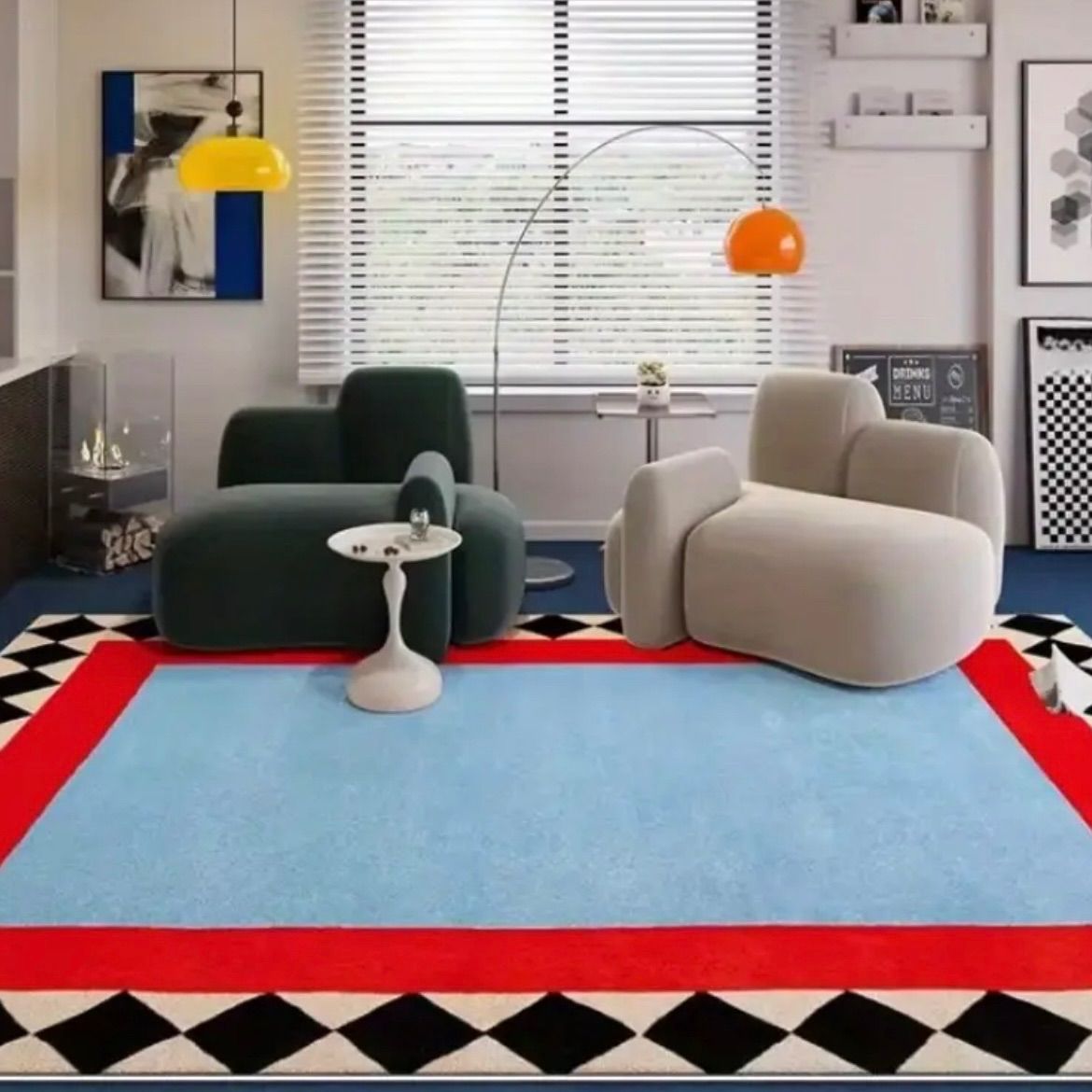 幾何学模様のカラフルラグ 80x150cm カラフルな幾何学模様のラグ