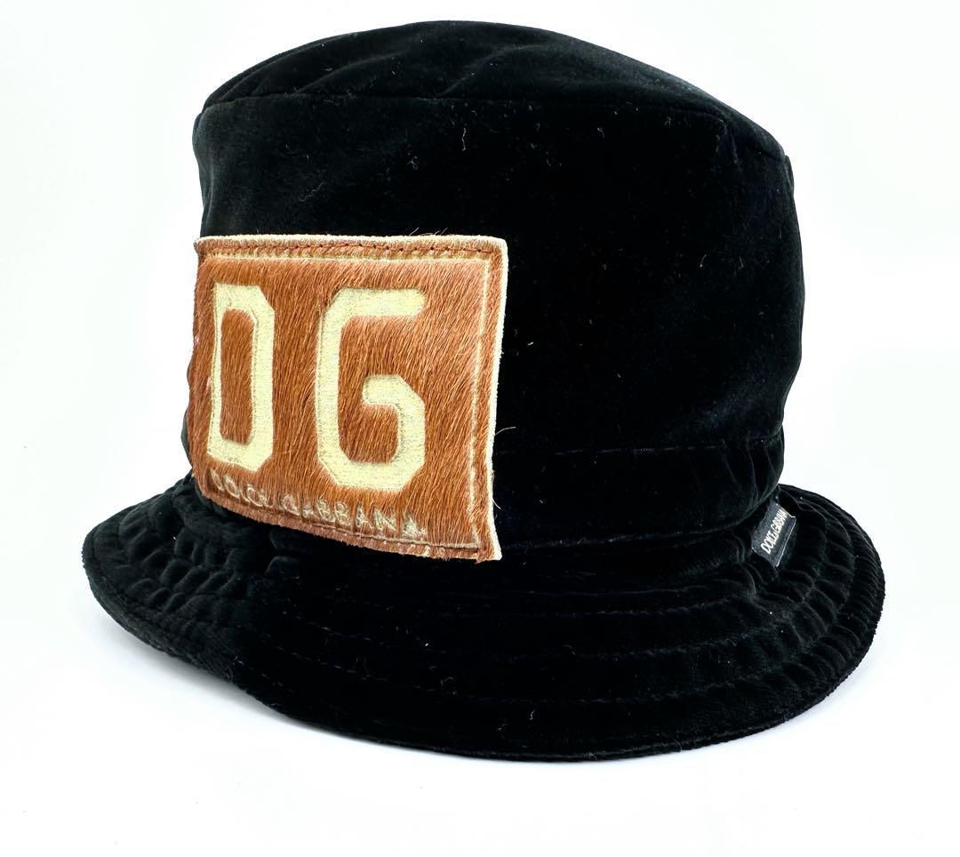 ドルガバ D&G ハット 黒 ブラック 帽子 サイズ59 ハラコ バケット