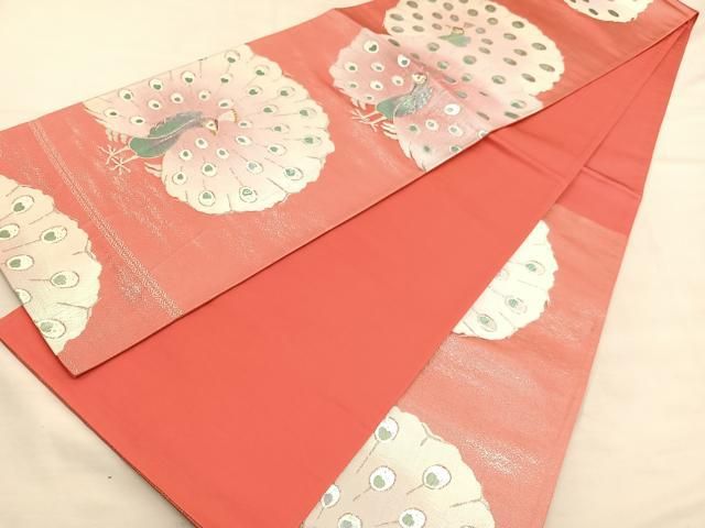 平和屋着物◎六通柄袋帯 孔雀 金銀糸 正絹 逸品 BAAU5677hv