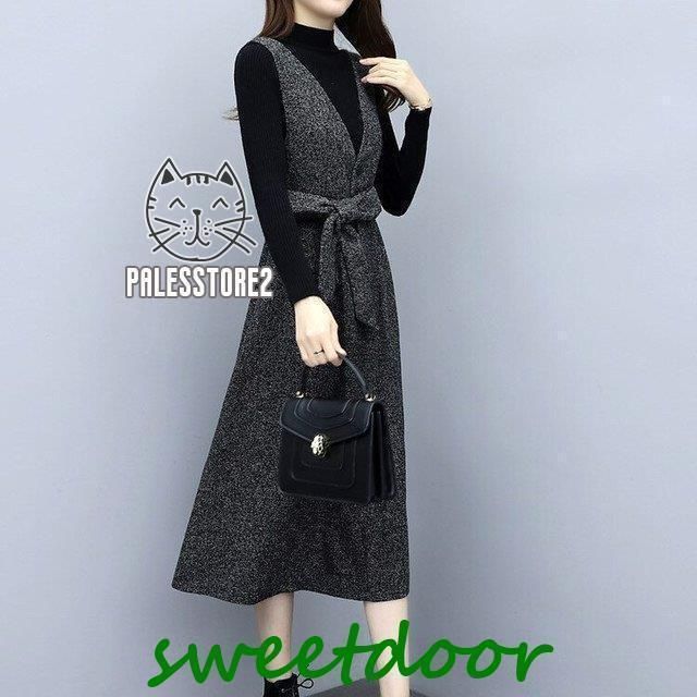 セットアップ ツーピース レディース 秋 冬 コンサバ リブニット ジャンパースカート ワンピース 無地 ロング丈 シンプル 上品 きれいめ 20 MAAHADDERANG_COM