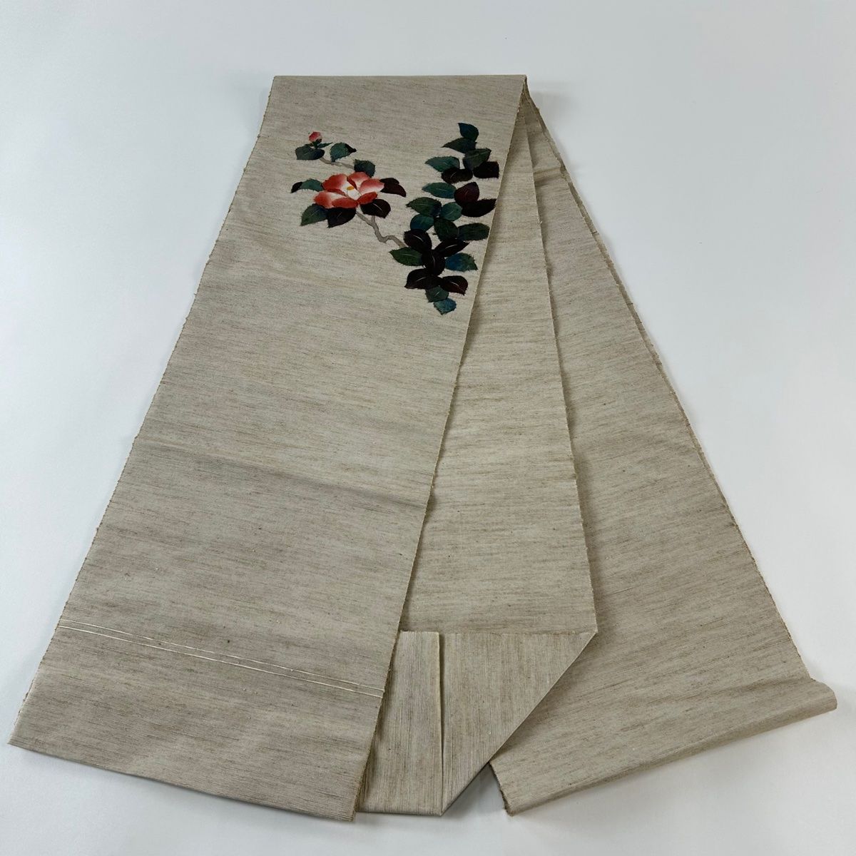 平和屋着物○塩瀬 九寸名古屋帯 刺繍 型染め 兎 枝笹文 黒地 正絹 逸品  