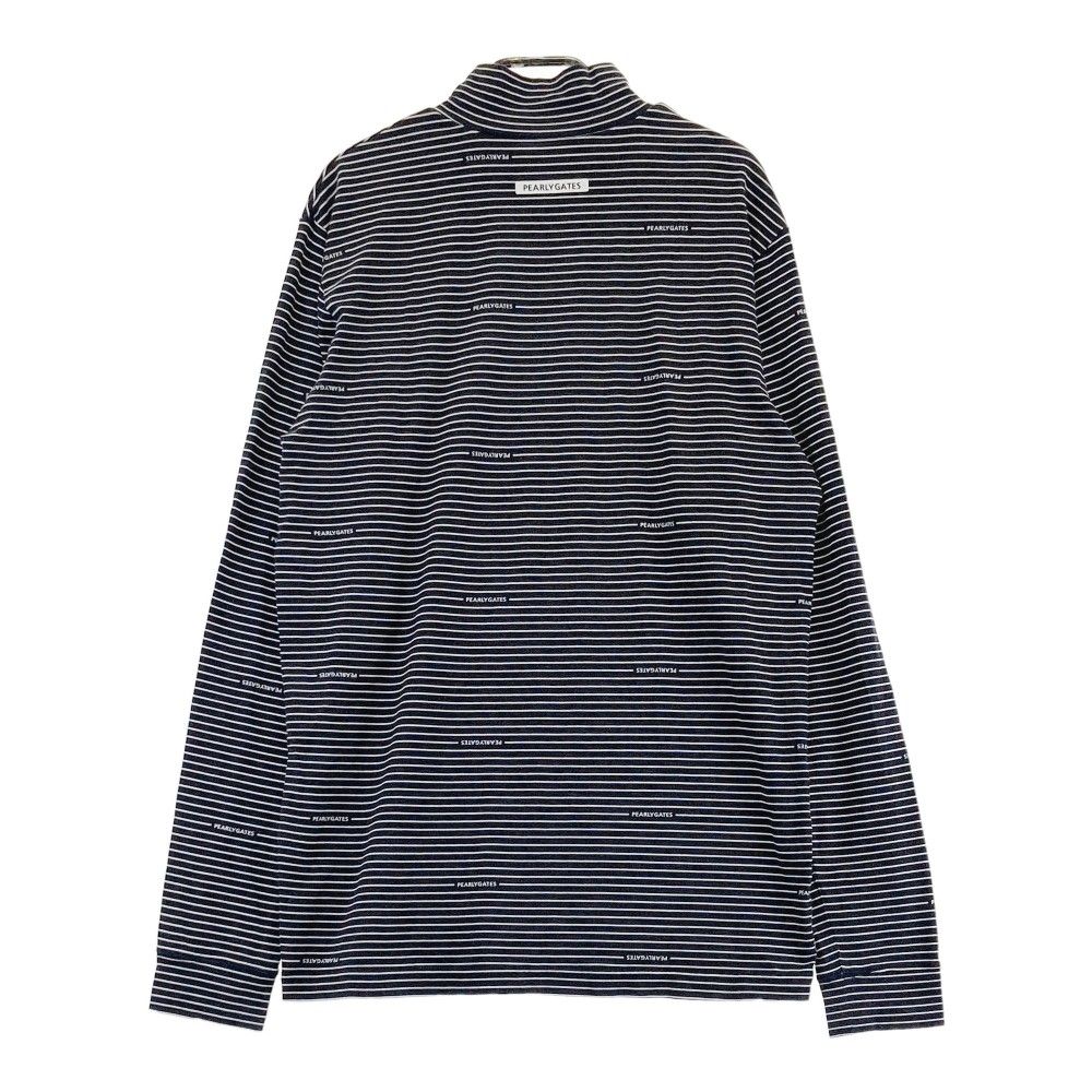 サイズ：4 PEARLY GATES パーリーゲイツ  ハイネック 長袖Tシャツ ボーダー柄 ネイビー系 [240101478469] ゴルフウェア メンズ ストスト サイズ：4 PEARLY GATES パーリーゲイツ ハイネック 長袖Tシャツ