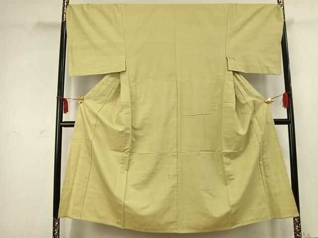 平和屋着物 男性 紬 単衣 色無地 枯草色 三越扱い キングサイズ 正絹 fy