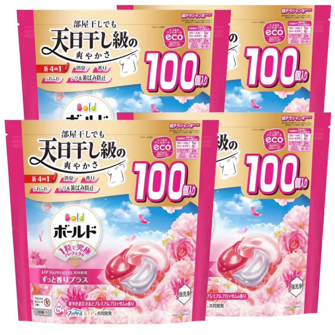 ボールド ジェルボール 4D 洗濯洗剤 華やかおひさまとプレミアムブロッサムの香り 詰め替え 100個×4袋 つめかえ テラジャンボサイズ 特大容量 eco レノア